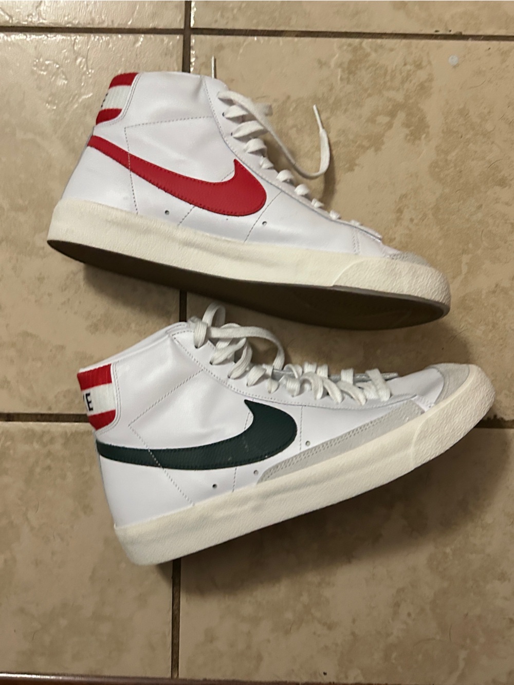 Nike Men Mid Rise Blazers Sneakers in White with Different Color Swooshes
